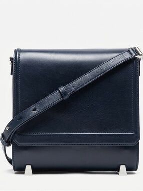 Alexander Wang Chastity Messenger Bag Navy Silver Leather Magnetic Closure